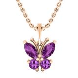 Marquise and Round Amethyst Ladies Butterfly Pendant (Silver Chain Included) 10K Rose Gold